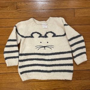 Hannah Andersson marshmallow white/dark gray striped, mouse sweater, size 90/3T